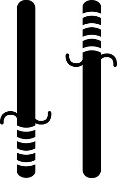 Illustration of sai weapon in b&w color.
