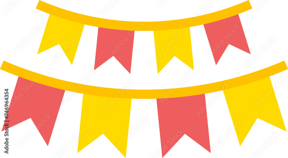 Sticker bunting flag icon in red and yellow color.