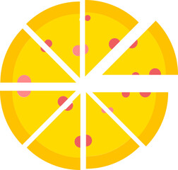 Yellow and red pizza icon in flat style.