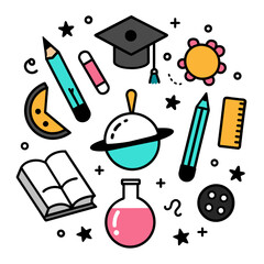 Elements of Education icons on white background