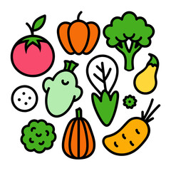 Elements of Vegetable icons on white background