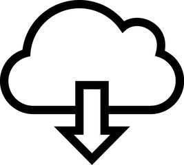 Cloud download icon in black line art.