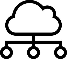 Black line art illustration of cloud computing icon.