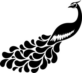 B&W illustration of peacock icon.