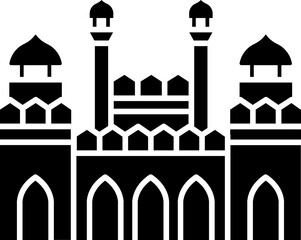 B&W red fort icon in flat style.