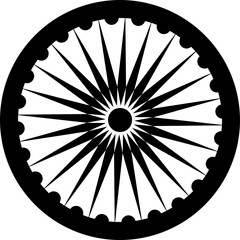 B&W illustration of Ashok wheel icon.
