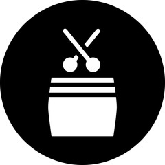 B&W drum with stick icon in flat style.