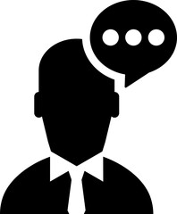 Illustration of man talking or chatting glyph icon.