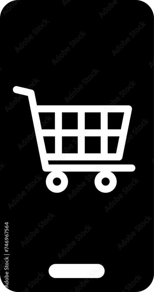 Sticker online shopping app in smartphone glyph icon.