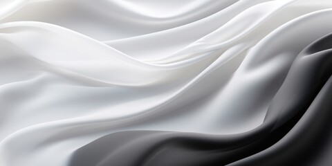 Abstract white and Black silk fabric weave of cotton or linen satin fabric lies texture background. - obrazy, fototapety, plakaty