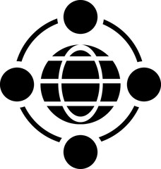 B&W illustration of global networking icon.