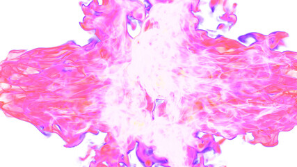 3d illustration. Tongues of pink flame collide from opposite sides on a white background.