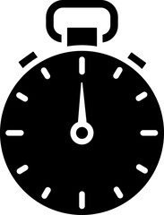 B&W alarm clock icon in flat style.
