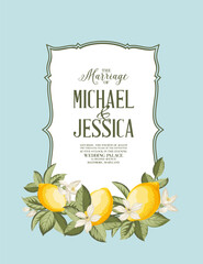 Wedding invitation. Lemon illustration. hand-drawn frame. - 746968904
