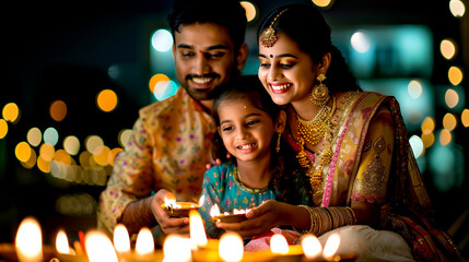 Obraz na płótnie Canvas Indian Family Celebrates Diwali