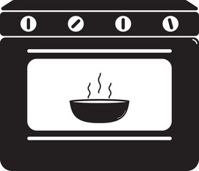 Kitchen stove or oven icon in b&w color.
