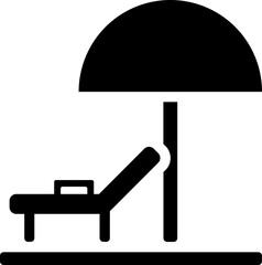 Sun lounger with umbrella icon in b&w color.