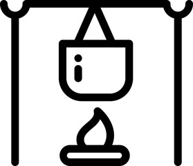 Obraz premium Campfire with pot icon in line art.