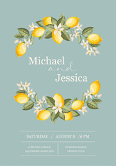 Wedding invitation. Lemon illustration. hand-drawn frame. - 746970193