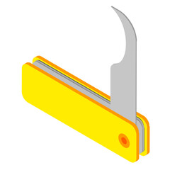 Isometric pocket knife icon in yellow color. - obrazy, fototapety, plakaty