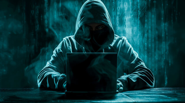 Cyber criminals plotting in shadowed rooms, a hitman receives digital orders High-tech crime saga