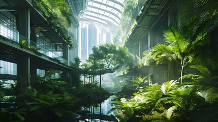 nature and technology  futuristic city