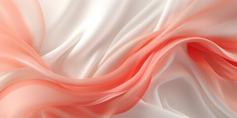Abstract white and Coral  silk fabric weave of cotton or linen satin fabric lies texture background.
