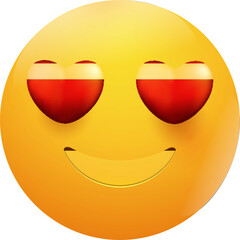 Fototapeta premium Heart eyes face emoji character in yellow and red color.