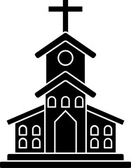 B&W church icon in flat style.