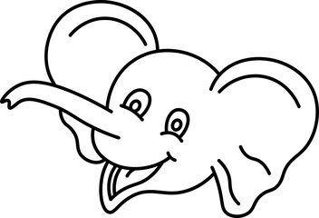 Cute Elephant Face Icon in Black Thin Line.