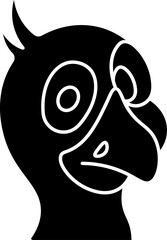 Cartoon Parrot Face Icon in B&W Color.
