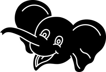 Cute Elephant Face Icon in Glyph Style.