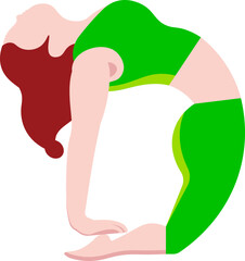 Woman cartoon character doing ushtrasana exercise icon.