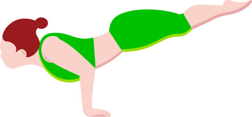 Young lady cartoon character doing mayurasana icon.