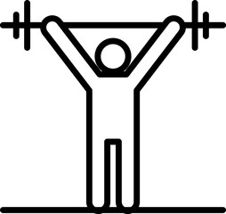 Barbell weight lifting human exercise icon in thin line art.