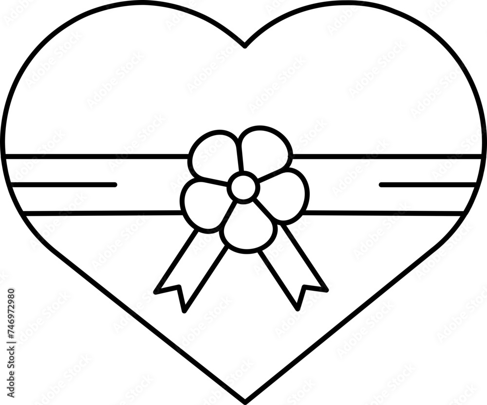 Sticker heart shape gift box icon in black outline.