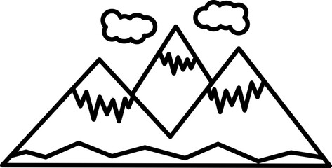 Snowy Mountains with Clouds Icon in Flat Style.