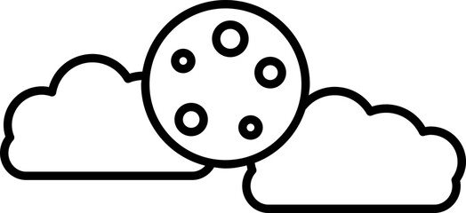 Clouds with Full Moon Icon in Black Line Art.