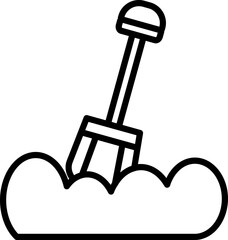 Snow Shovel Icon in Black Line Art.