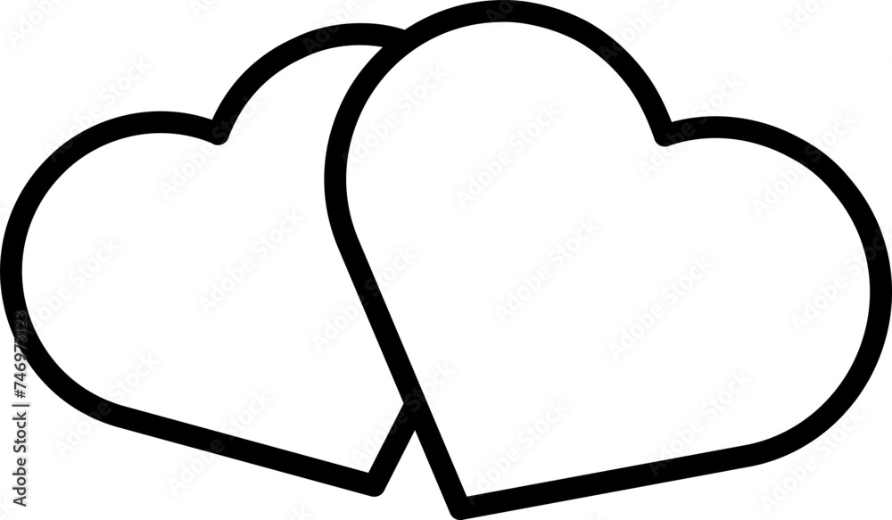 Sticker joint hearts icon in black thin line art.