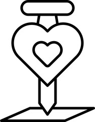 Flat style heart pin icon in line art.