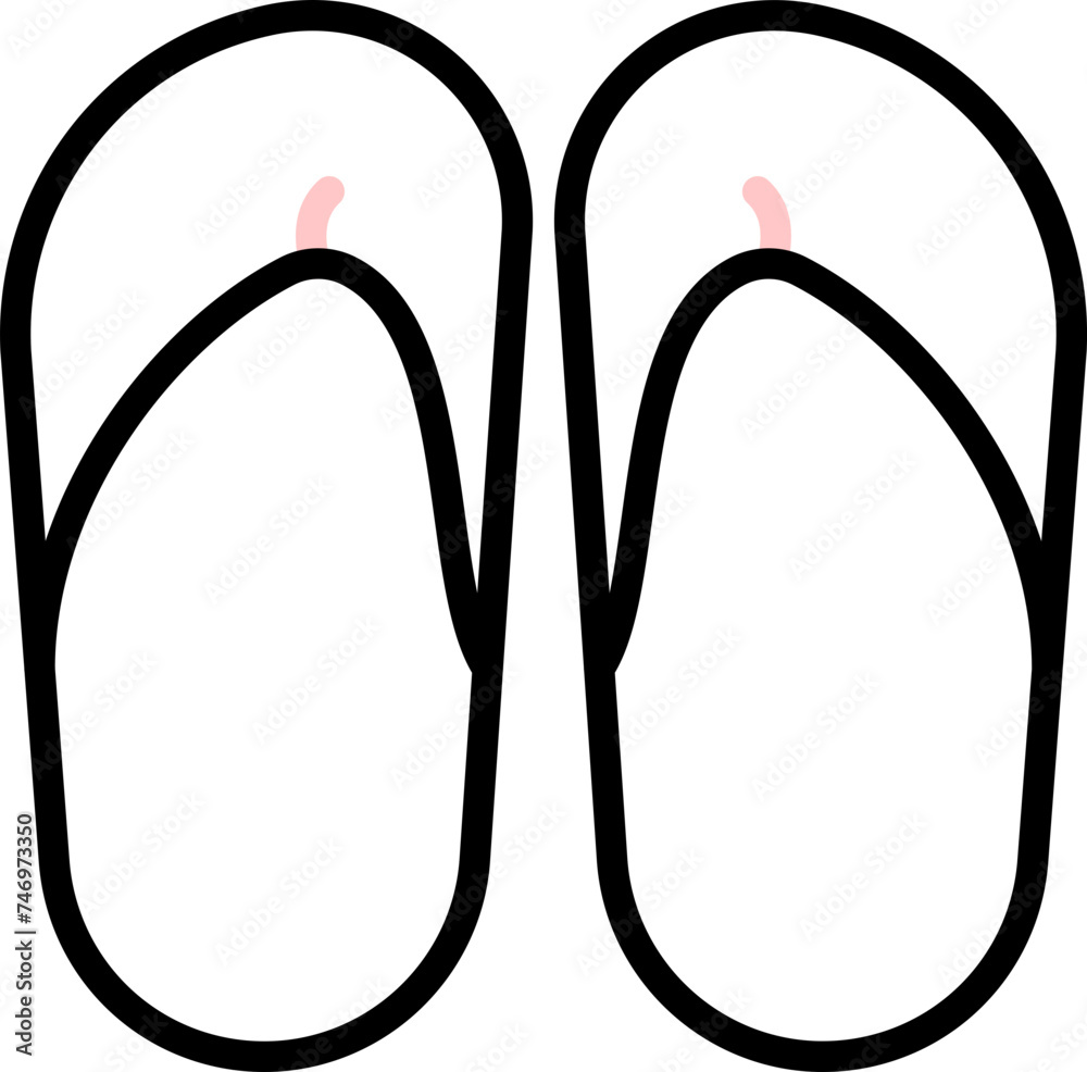 Poster Flat Style Slippers icon in black line art.