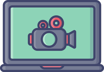 Vector illustration of Online video camera in laptop icon.