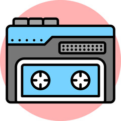 Tape recorder icon in blue and gray color.