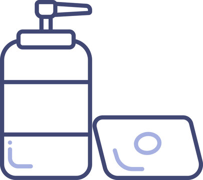 recommend clip art: Blue line art Soap Bar and Pump Bottle icon for Cleaning.