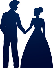 Silhouette loving couple hand holding and standing pose.