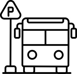 Bus parking icon in thin line art.