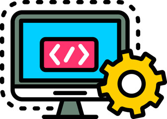Web development or Programming setting in computer screen icon.
