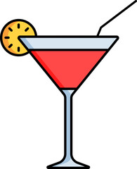 Cocktail or Mocktail Drink Glass with Fruit Slice icon in orange color.