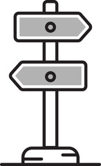 Direction arrow sign board icon in gray and white color.